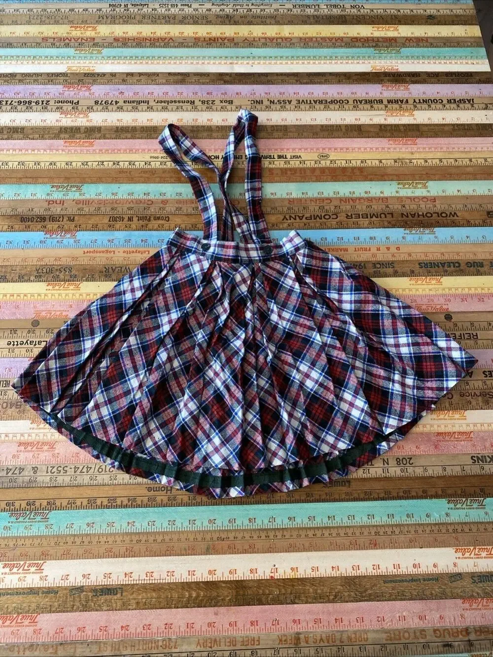 Vintage Sears Roebuck Girls 5 Jumper Skirt Bib Overall Wool Blend Plaid S MCM
